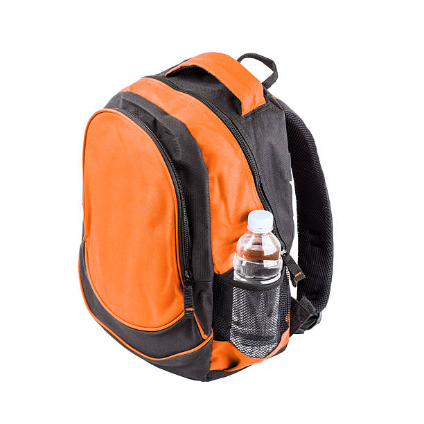 Orange school backpack stock photo