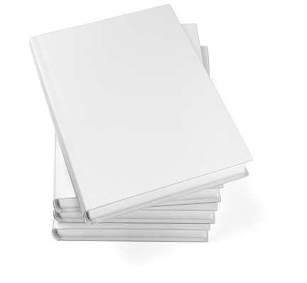 Blank book stack on white background. 3D modeling and rendering. Clipping path included.