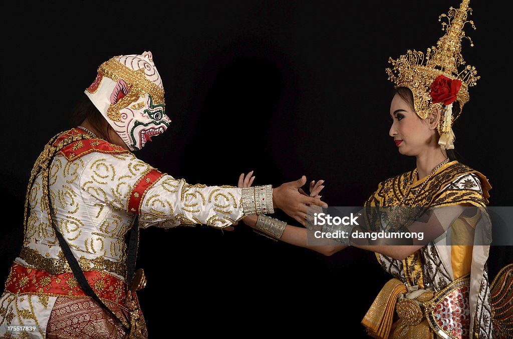 Due ballerino nel epica Ramayana, Tailandia - Foto stock royalty-free di Adulto