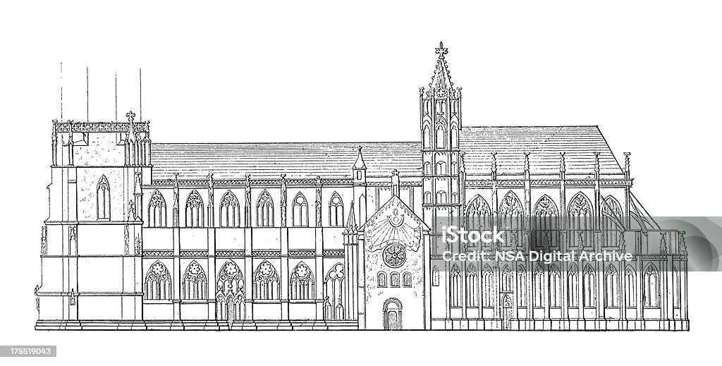 Kathedrale von Freiburg, Deutschland/antiken Architektur Illustrationen - Lizenzfrei Freiburg im Breisgau Stock-Illustration