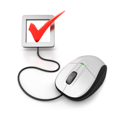 Checkbox with computer mouse, 3d render. 3d illustration. Clipping path included.
