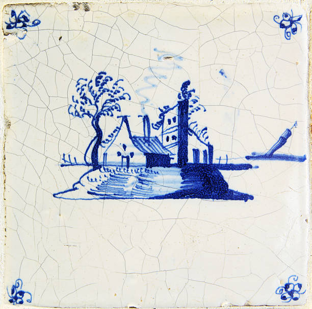 Antique Delft Blue Tile stock photo