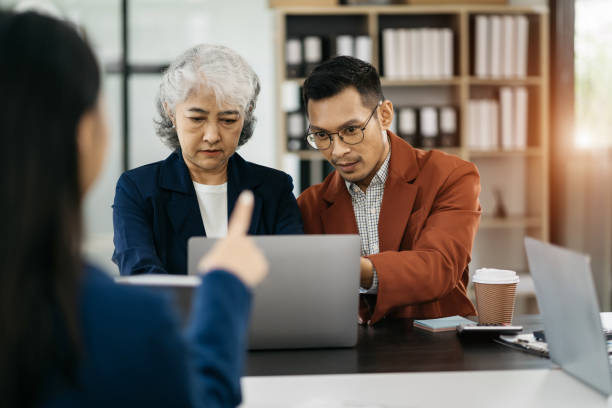 istock Business meeting account managers crew working search page on computer with new startup project. Idea presentation, analyze plans. 1755211376