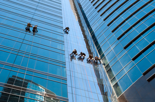 Window washers on a high rise building
