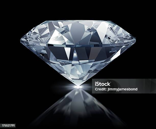 Large Clear Diamond Against Black Background Stock Photo - Download Image Now - Diamond - Gemstone, Diamond Shaped, Black Background