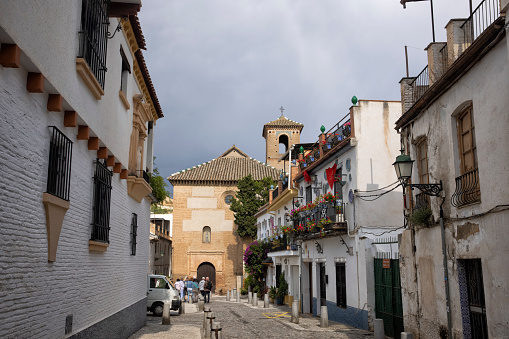 Street of Albaicín district in Granada, Spain