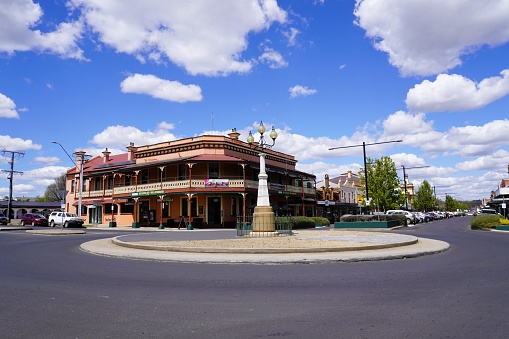 Glen Innes, New South Wales, Australia, September 26, 2023.\nThe hotel as well as many buildings in the main street retain their colonial-style appearance