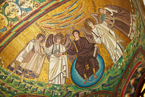 mosaico bizantino a basílica de san vitale, ravenna, itália. - san vitale basilica - fotografias e filmes do acervo