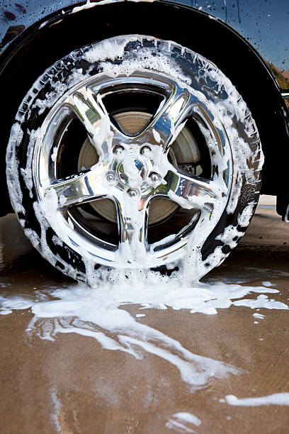 Soap and bubbles on a tire during a car wash.More Car Wash (Click on Image)