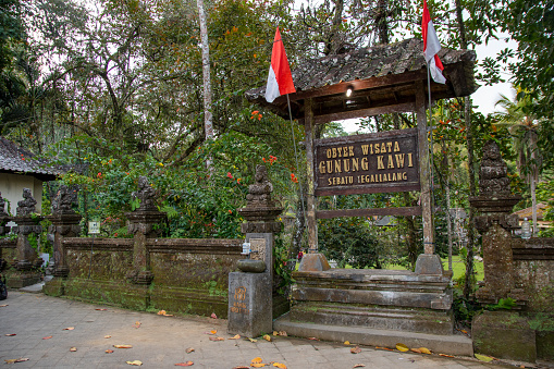 Tropical Garden at 11th Century Cave Temple, known as Elephant Cave/Goa Gajah, Ubud, Bali.