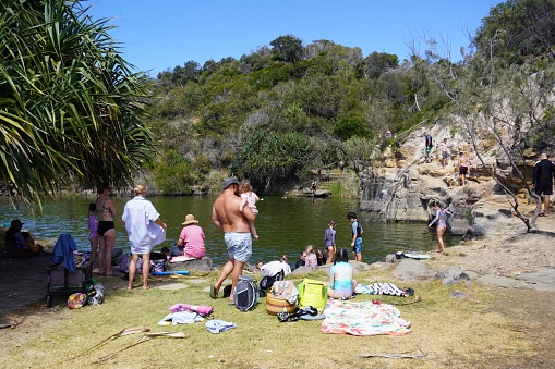Yamba, New South Wales, September 27, 2023.\nThe natural pool is a popular swimming place for locals and visitors alike