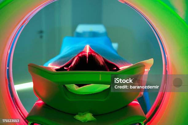 Patient Laying On A Ct Scan Platform Stock Photo - Download Image Now - MRI Scan, Radiotherapy, MRI Scanner