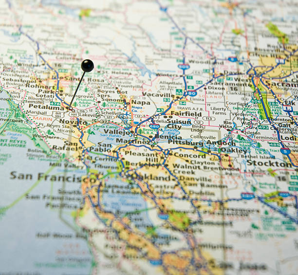 Map Of San Francisco California West Coast Map Of San Francisco California West Coast with travel pin macro petaluma stock pictures, royalty-free photos & images