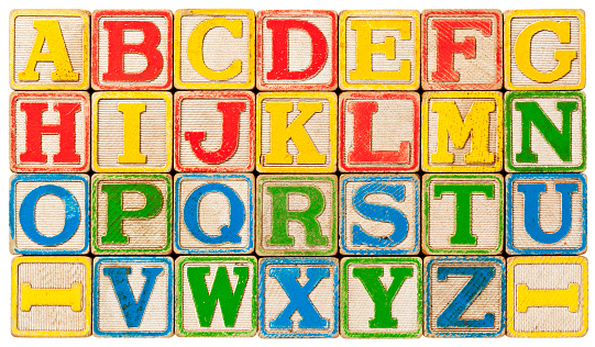 Old, grungy antique children's toy blocks used to show the Alphabet... just like the song!