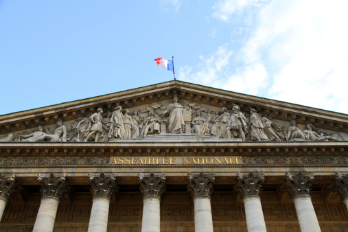 Budapest, Hungary - April 24, 2023: A picture of the Museum of Fine Arts of Budapest, with banners of the Csontvary 170 exhibition.