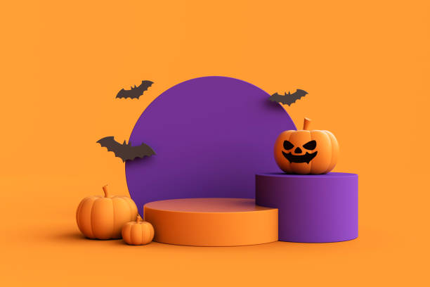 istock Podium and minimal abstract background for Halloween, 3d rendering geometric shape. 1755249543