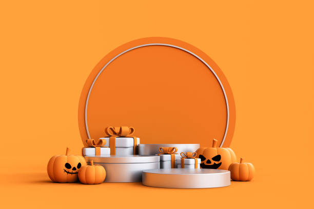 istock Podium and minimal abstract background for Halloween, 3d rendering geometric shape. 1755249545
