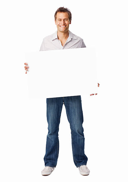 istock Casual Man Holding a White Blank Sign - Isolated 175525249