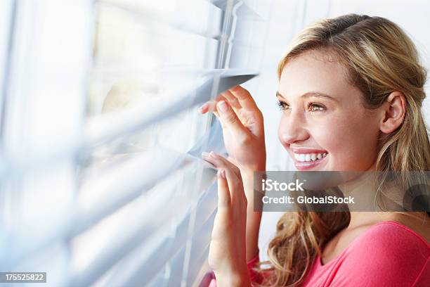 Getting Excited For The Day Ahead Stock Photo - Download Image Now - Window Blinds, Opening, Women
