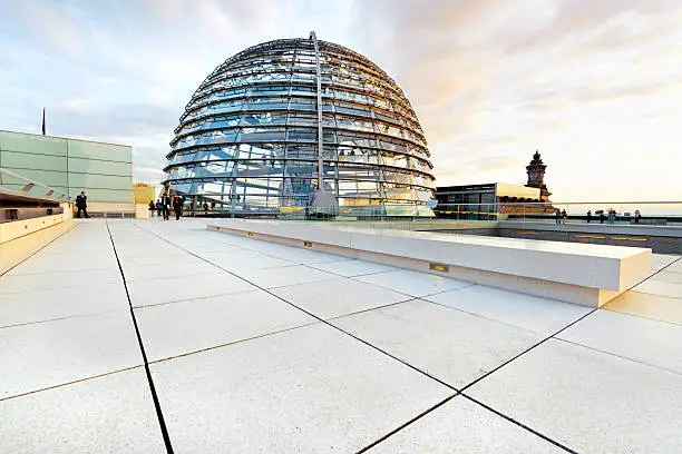 "Outside the Reichstag Dome, Berlinpeople walking"