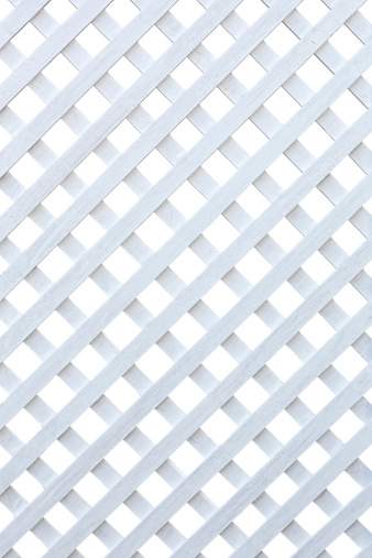 White painted garden trellis, isolated on white, clipping path included.