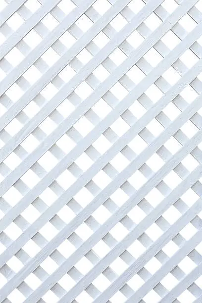 White painted garden trellis, isolated on white, clipping path included.