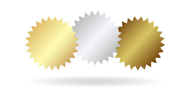 istock A set of three star badges in gold, silver and copper. Vector illustration. 1755278436
