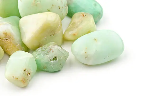 Photo collection of half-precious stones and gem stones. Here shown: Chrysoprase. 