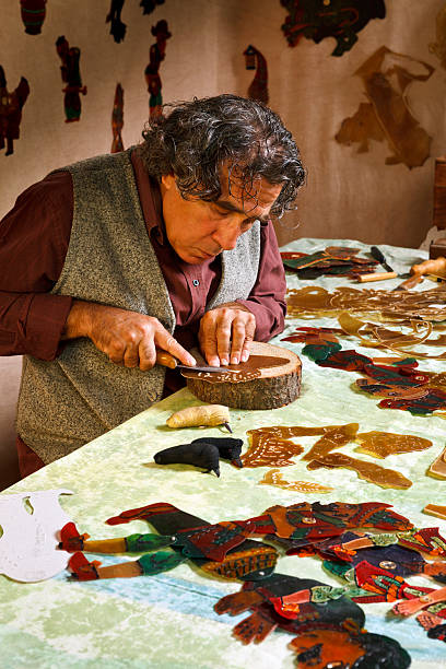 Puppet maker's studio Master of the Turkish Shadow Puppet Tradition, Karagoz and Hacivat. hacivat karagoz stock pictures, royalty-free photos & images