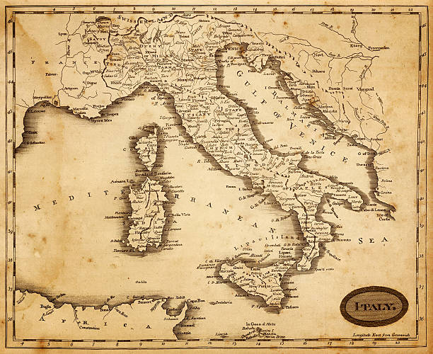 illustrazioni stock, clip art, cartoni animati e icone di tendenza di mappa di italia 1812 - italy map sicily cartography