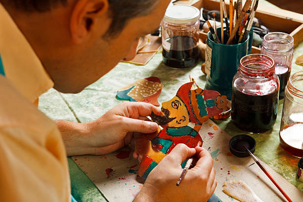 Shadow Puppet Maker Master of the Turkish Shadow Puppet Tradition, Karagoz and Hacivat. hacivat karagoz stock pictures, royalty-free photos & images