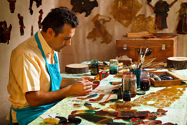 Shadow Puppet Maker Master of the Turkish Shadow Puppet Tradition, Karagoz and Hacivat. hacivat karagoz stock pictures, royalty-free photos & images