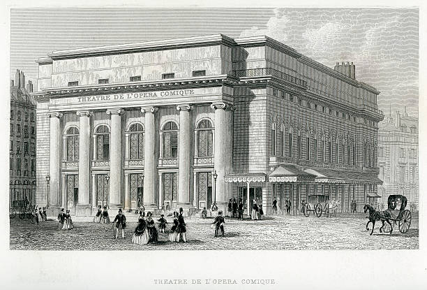 Theatre De L'Opera Comique, Paris "The Salle Favart, Theatre De L'Opera Comique, Paris, circa 1849." place de lopera stock illustrations