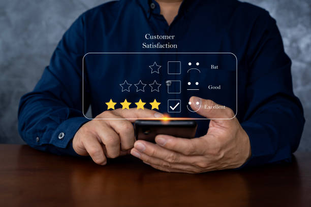 istock User give rating to service experience on online application, Customer review satisfaction feedback survey concept 1755288841