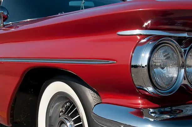 Deep red paint on a Pontiac Catalina from 1960. All logos removed.