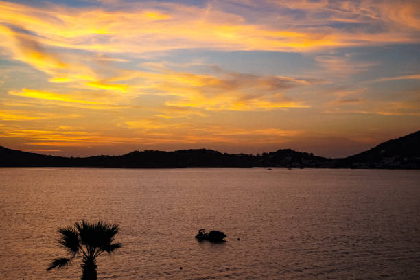 Sunset by the Mediterranean Sea on a greek island