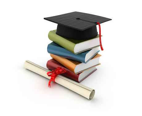 Stack of Books with Graduation Cap