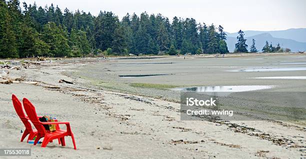 Rathtrevor Beach Scene And Chairs Stock Photo - Download Image Now - Parksville - British Columbia, Nanaimo, Rathtrevor Beach Provincial Park