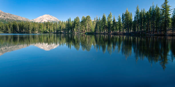 Mirror Lake "The Mirror Lake in Lassen volcanic national park, with Mount Lassen on the left." mirror lake stock pictures, royalty-free photos & images