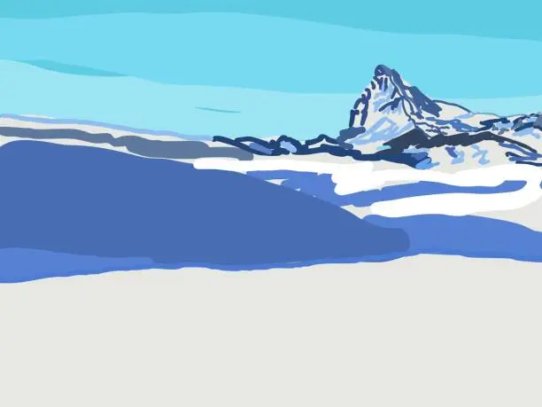 Vector illustration of Matterhorn view from train, line art drawing