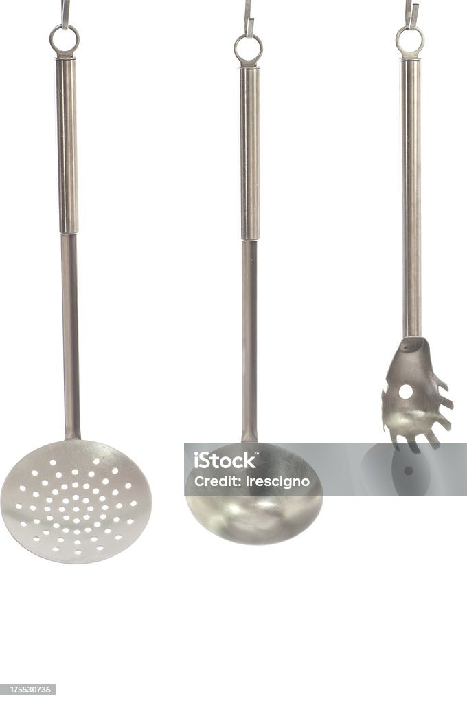 Scanalato cucchiaio e Mestolo-Utensile da cucina - Foto stock royalty-free di Acciaio