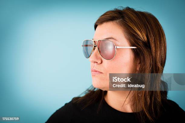 Woman Modeling Vintage Sunglasses With Copy Space Stock Photo - Download Image Now - 25-29 Years, 30-34 Years, 30-39 Years