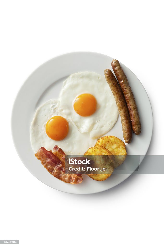 Яйцо: Яичница с беконом, сосиска и Драник - Стоковые фото Бекон роялти-фри