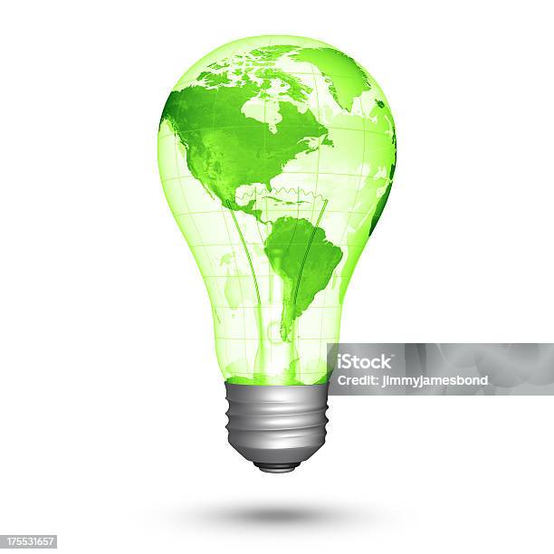 Думаю Зеленый — стоковые фотографии и другие картинки Глобус - Глобус, Лампа накаливания, Зелёный цвет