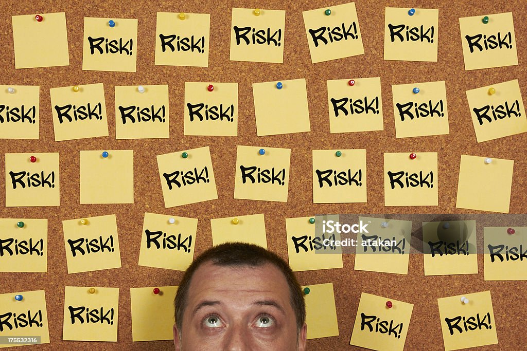 Man Thinking Risk Adhesive Note Stock Photo