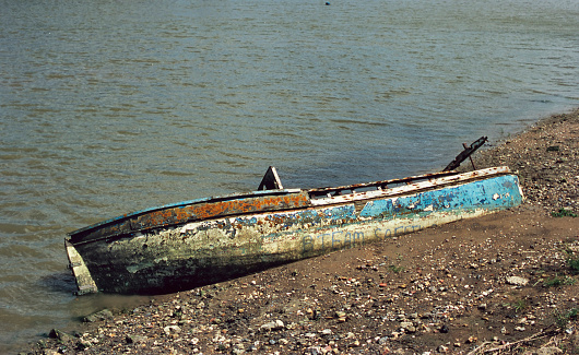 Wreck of a small boat, photographed around Rochester, England