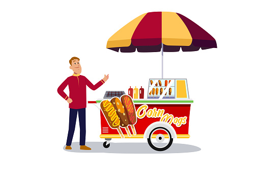 A vector illustration of Hotdogs Food Stand Vendor