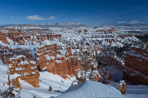 Snow covered bryce canyon park utah