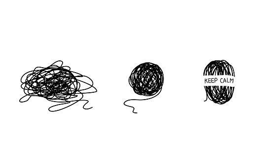 Black yarn tangled in a mess, anxiety and depression concept.