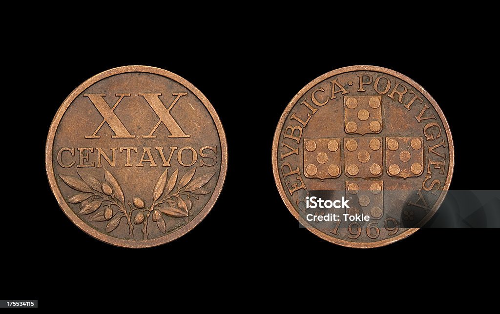 Twenty-Centavos-Münze, Portugal, 1969 - Lizenzfrei Geldmünze Stock-Foto